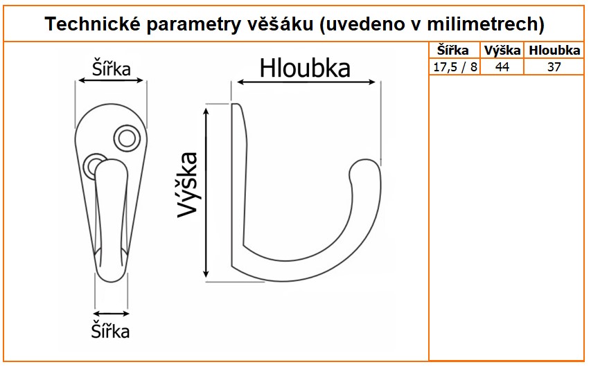 nabytkovy vesak gala maly technicke parametry